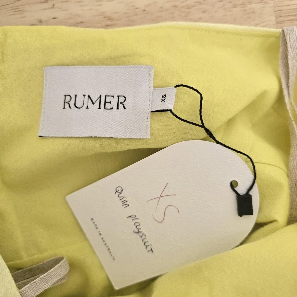 Rumer Quinn Playsuit Womens XS Yellow Linen Halter Romper Summer Jumpsuit Cotton